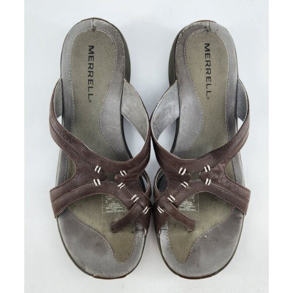 Merrell Women's Size 9 Brown Leather Sundial Spin Bracken Wedge Sandals Outdoors - Picture 3 of 12